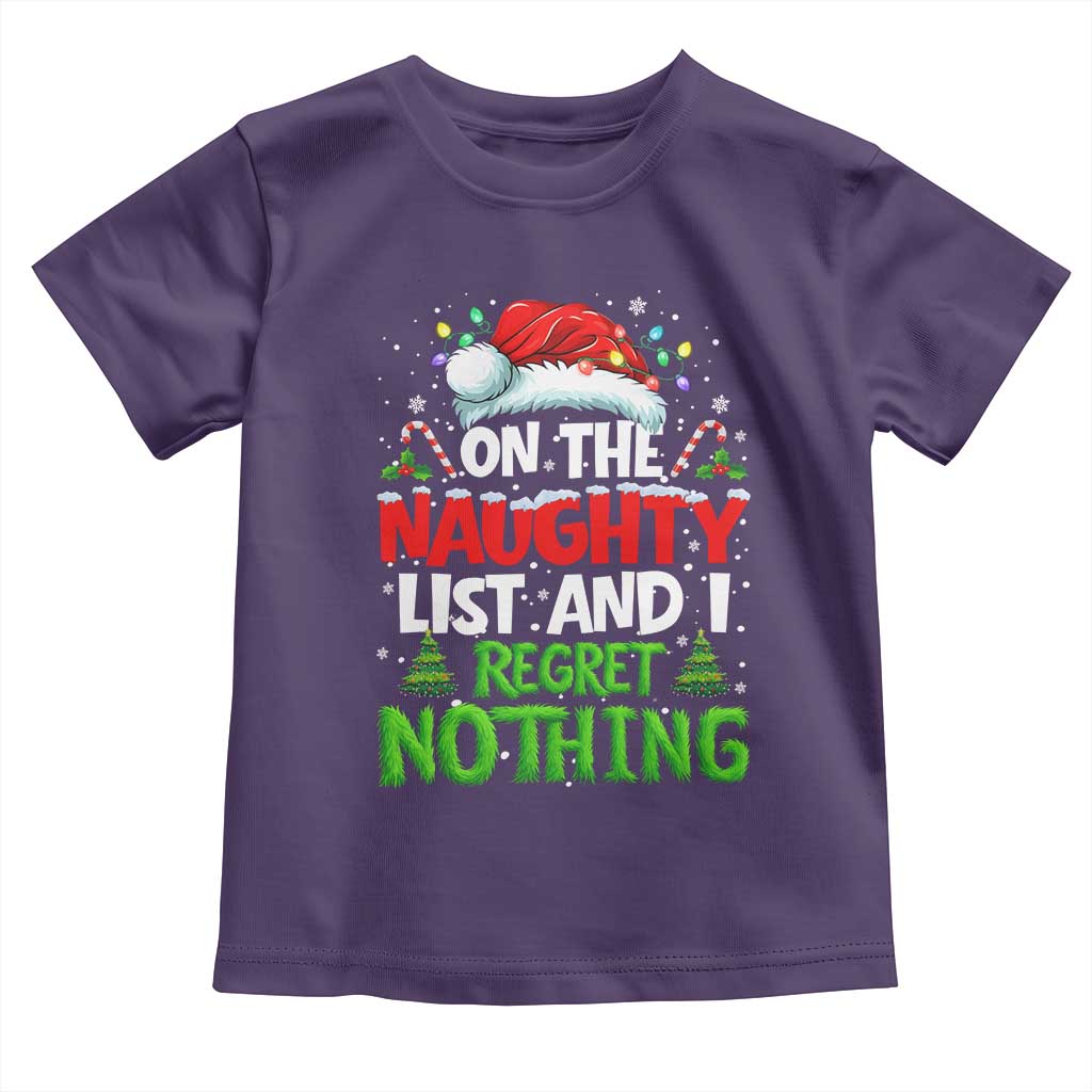 Funny Christmas Toddler T Shirt On The Naughty List I Regret Nothing - Wonder Print Shop