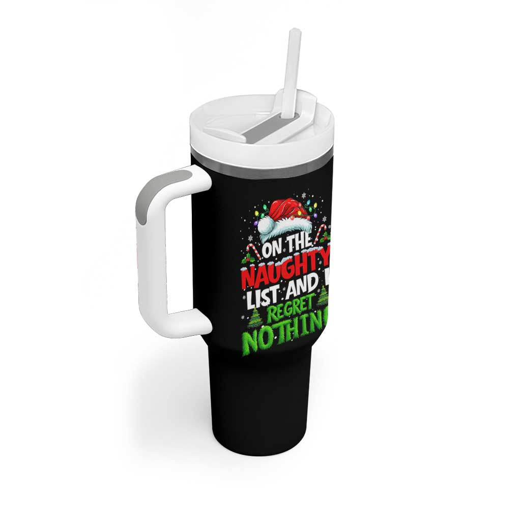 Funny Christmas Tumbler With Handle On The Naughty List I Regret Nothing - Wonder Print Shop