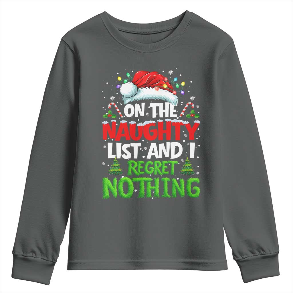 Funny Christmas Youth Sweatshirt On The Naughty List I Regret Nothing - Wonder Print Shop