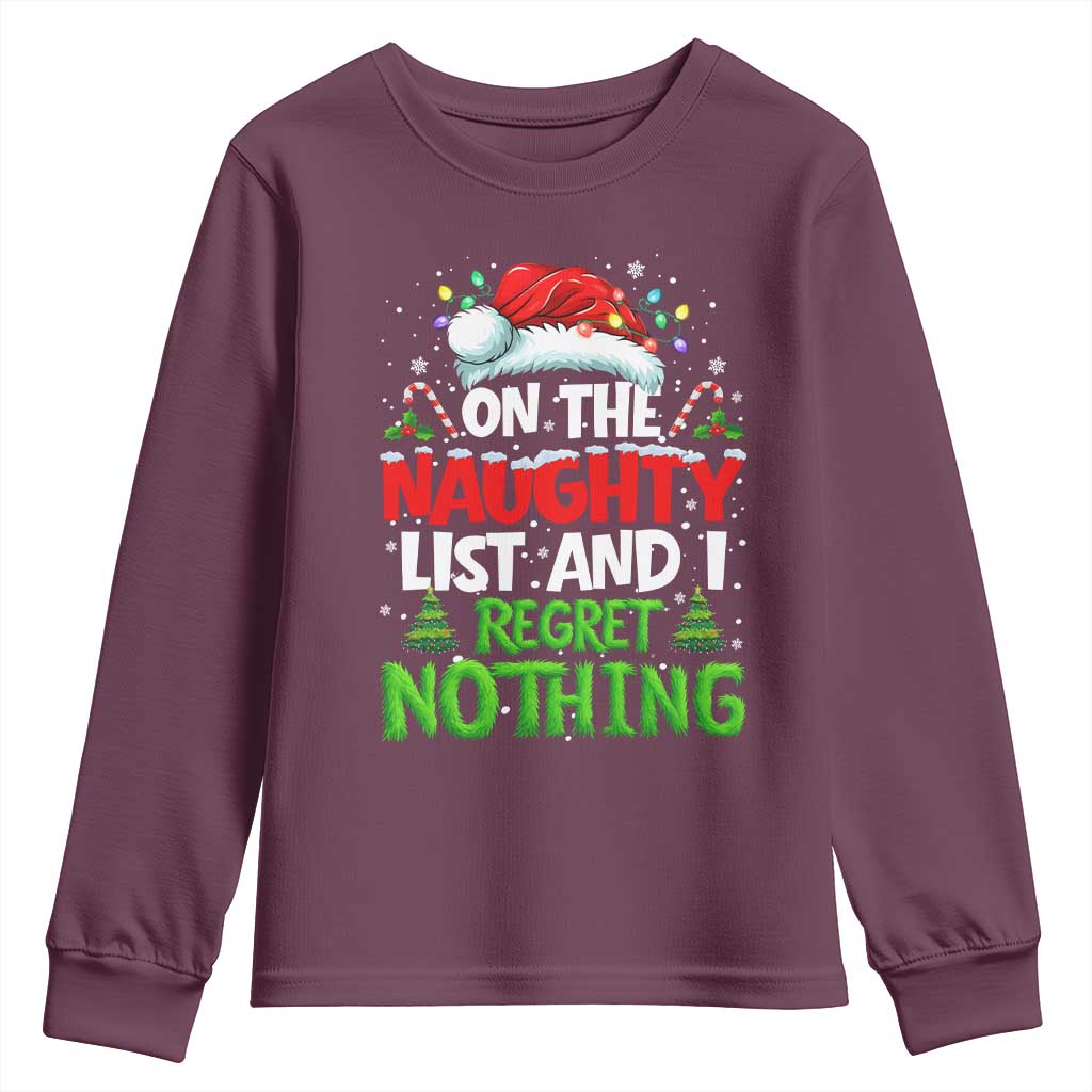 Funny Christmas Youth Sweatshirt On The Naughty List I Regret Nothing - Wonder Print Shop