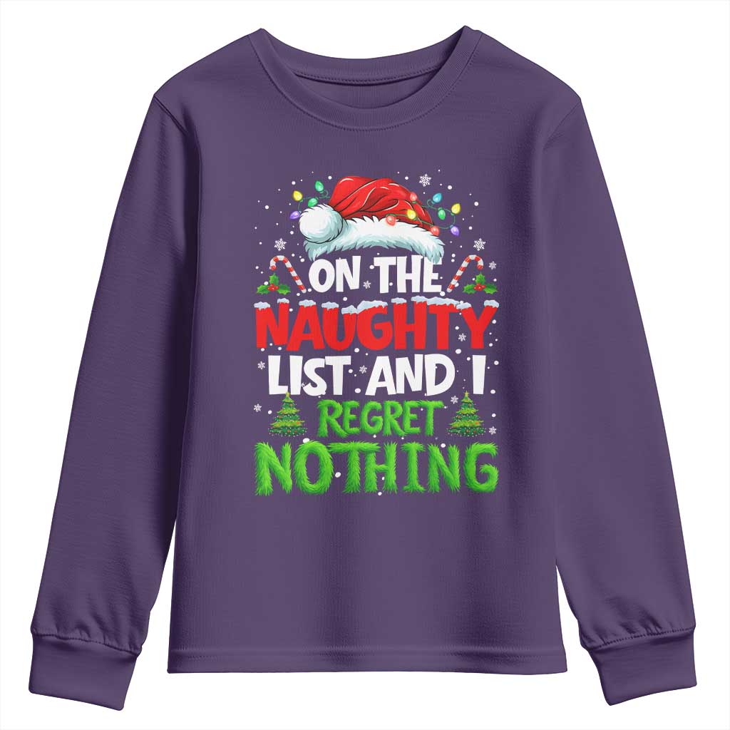 Funny Christmas Youth Sweatshirt On The Naughty List I Regret Nothing - Wonder Print Shop