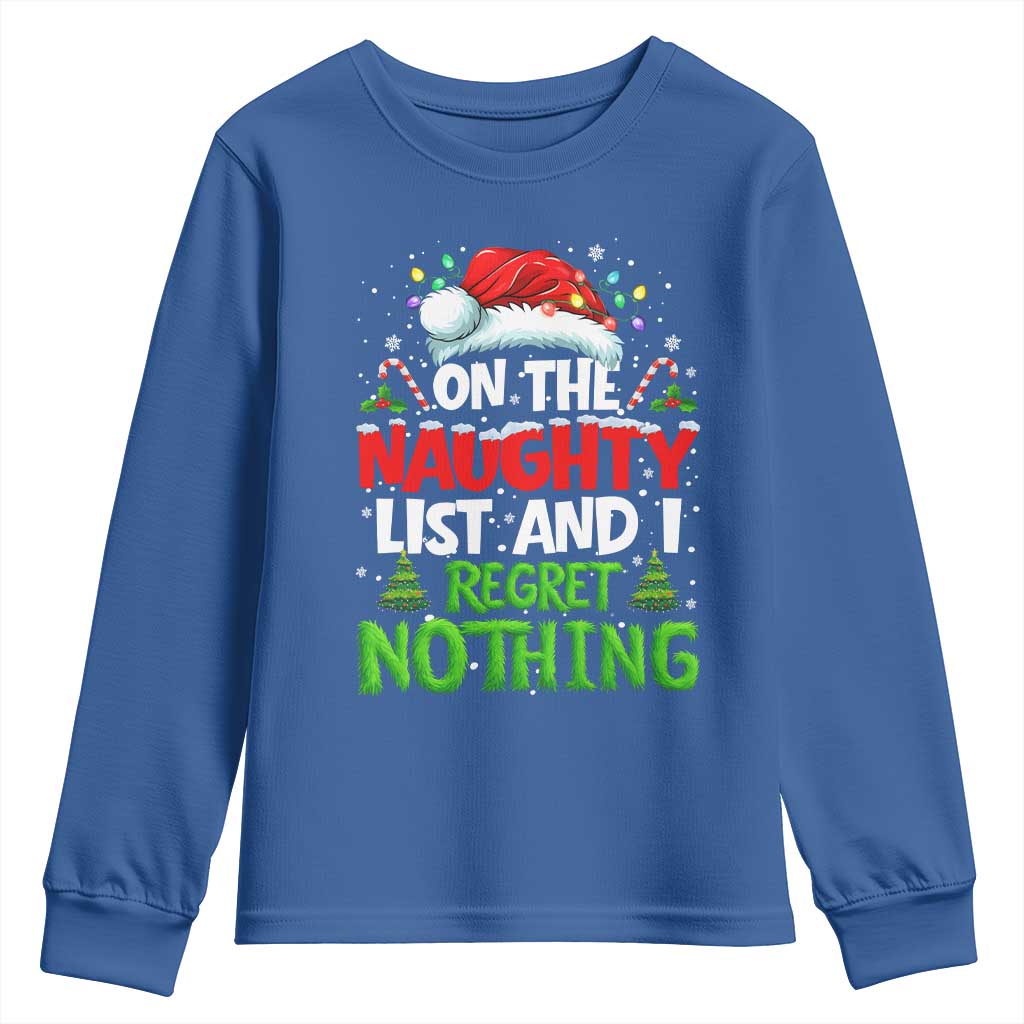 Funny Christmas Youth Sweatshirt On The Naughty List I Regret Nothing - Wonder Print Shop