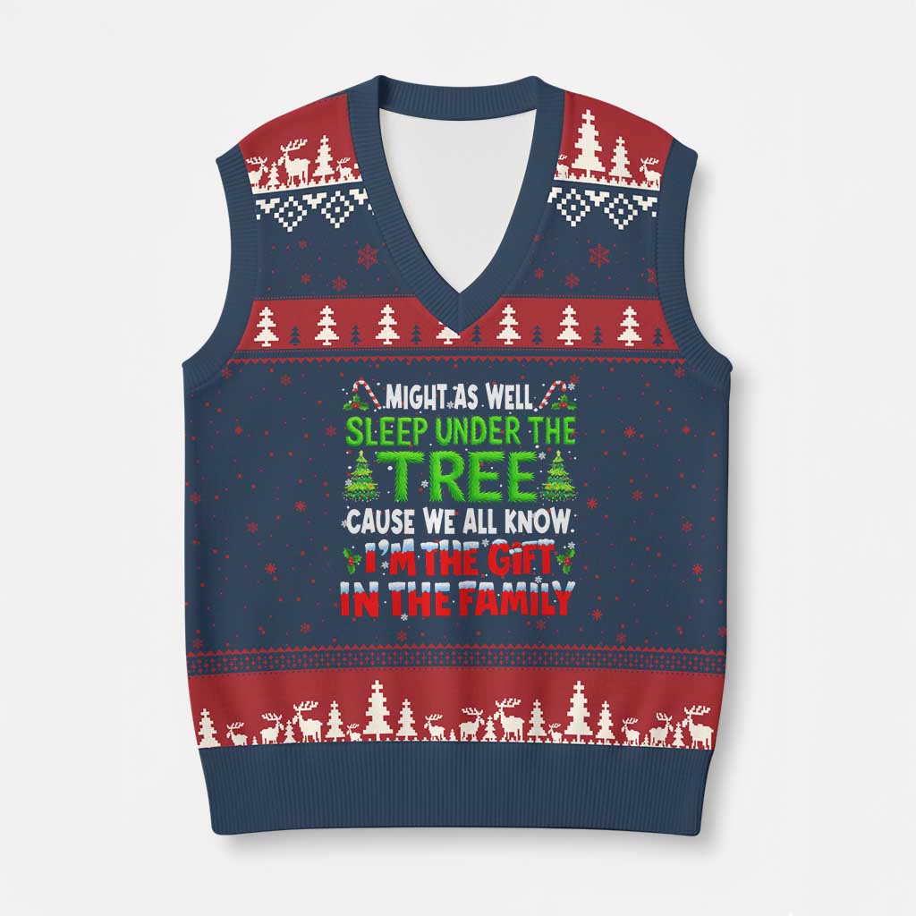 Funny Xmas V-Neck Knit Sweater Vest I'm The Gift Family Pajama - Wonder Print Shop
