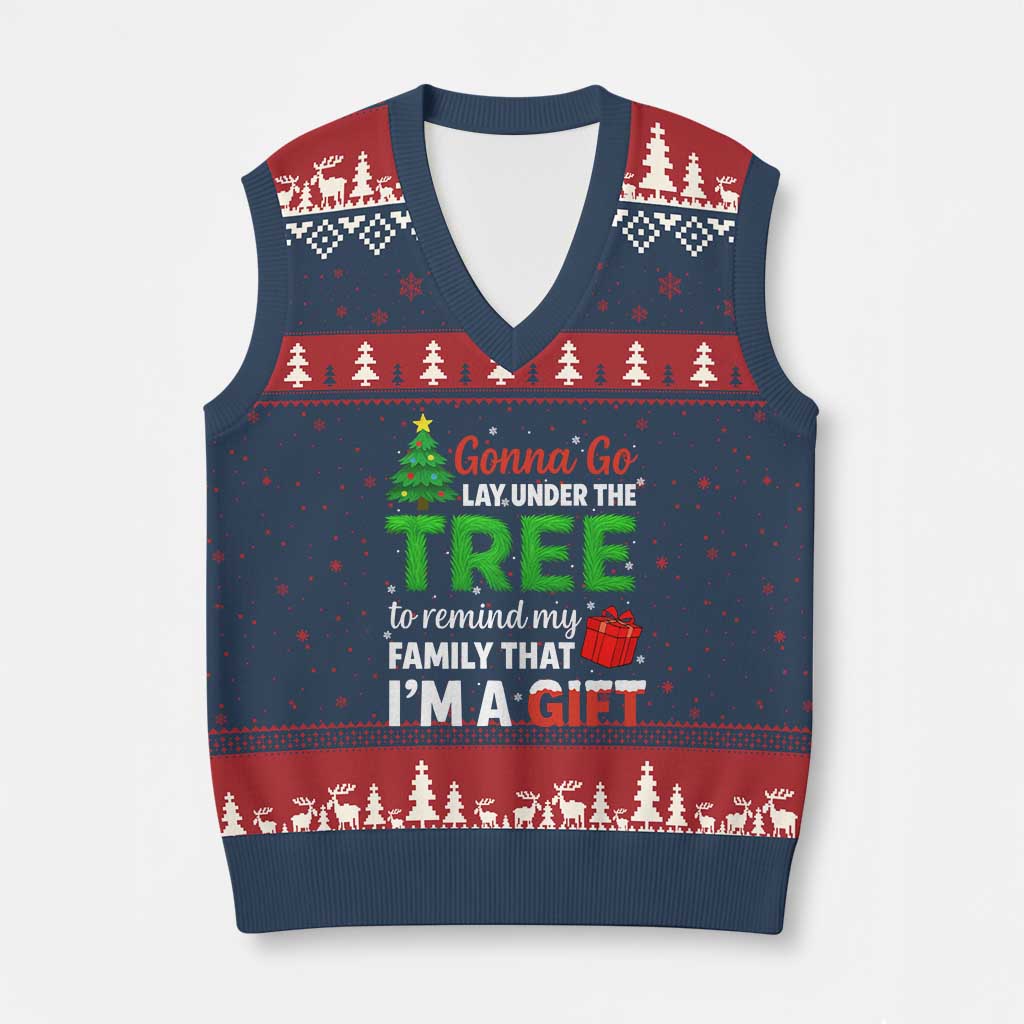 Funny Xmas V-Neck Knit Sweater Vest Lay Under The Tree Xmas Family Pajama Gift - Wonder Print Shop