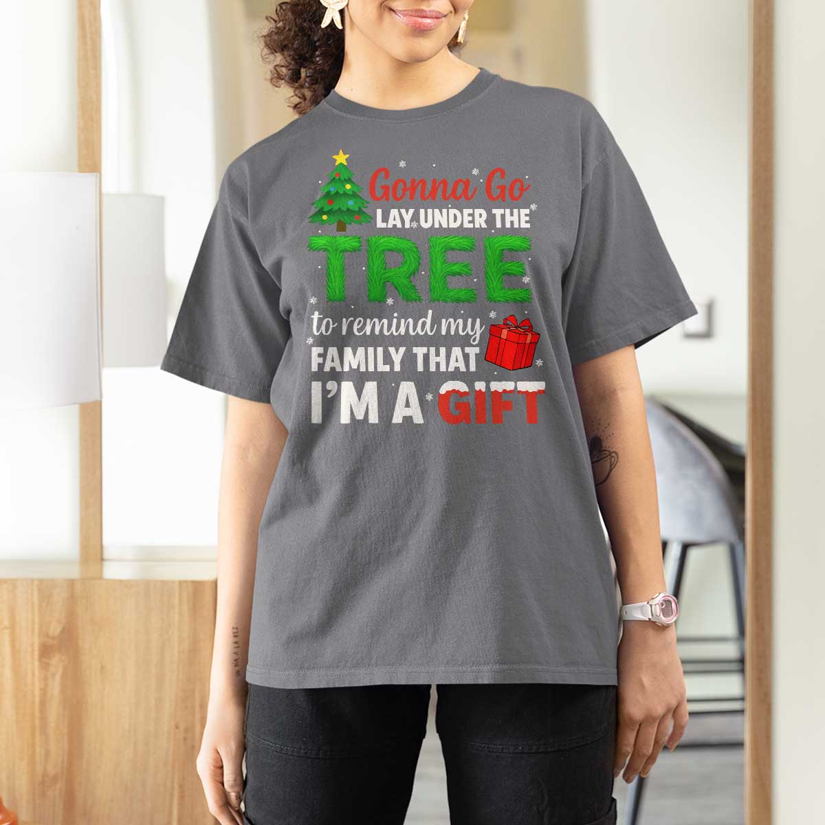 Funny Christmas T Shirt For Women Lay Under The Tree Xmas Family Pajama Gift - Wonder Print Shop