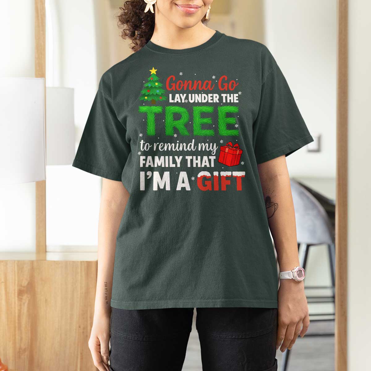 Funny Christmas T Shirt For Women Lay Under The Tree Xmas Family Pajama Gift - Wonder Print Shop