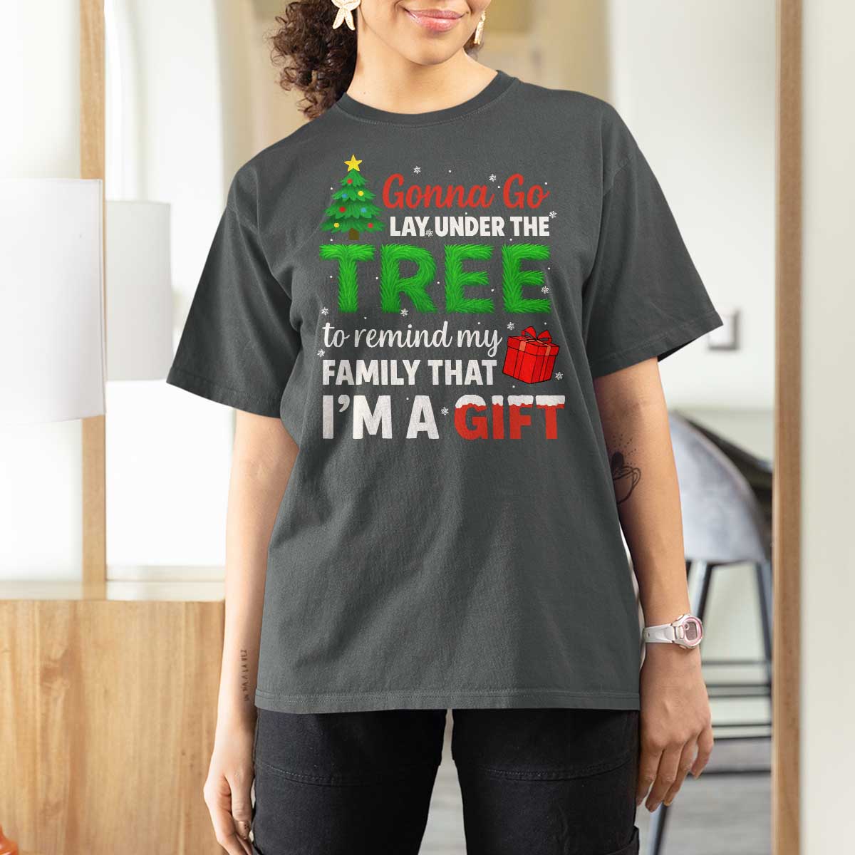 Funny Christmas T Shirt For Women Lay Under The Tree Xmas Family Pajama Gift - Wonder Print Shop