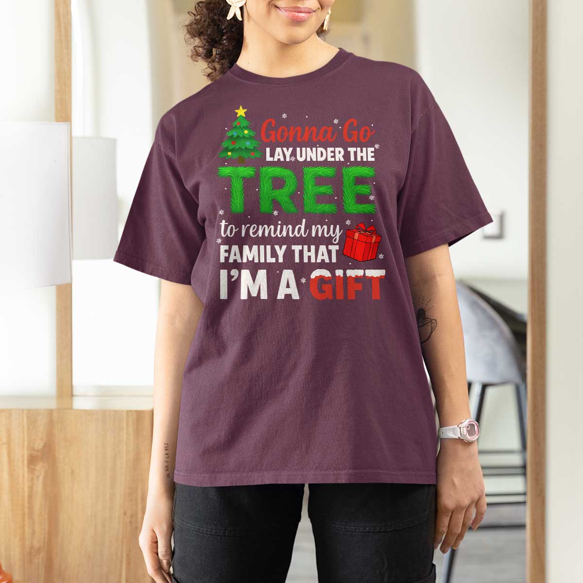 Funny Christmas T Shirt For Women Lay Under The Tree Xmas Family Pajama Gift - Wonder Print Shop
