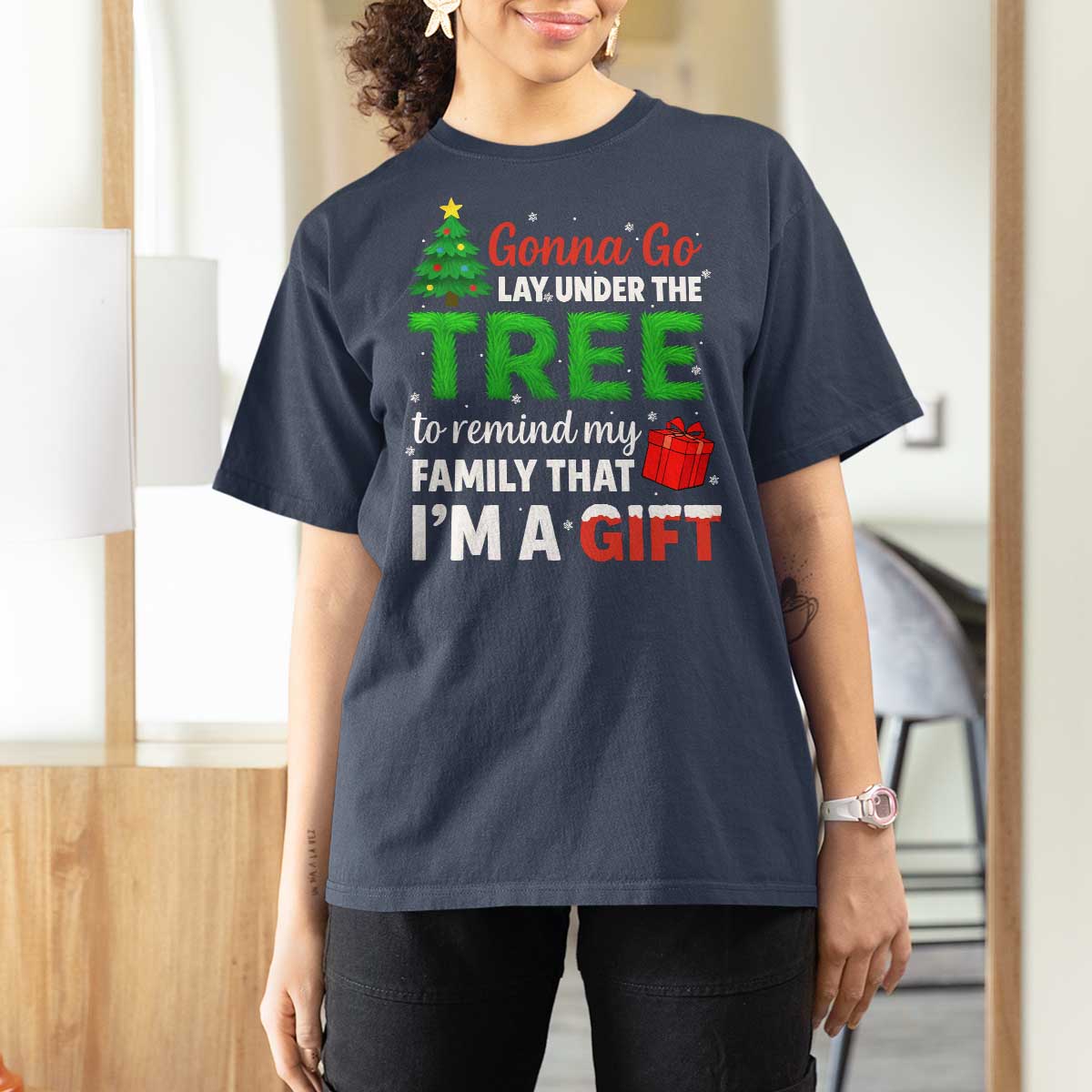 Funny Christmas T Shirt For Women Lay Under The Tree Xmas Family Pajama Gift - Wonder Print Shop