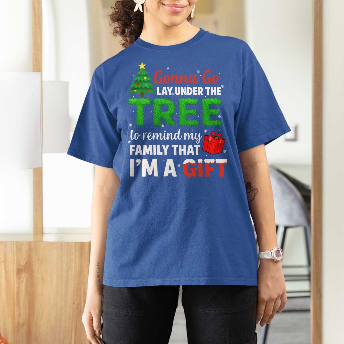 Funny Christmas T Shirt For Women Lay Under The Tree Xmas Family Pajama Gift - Wonder Print Shop