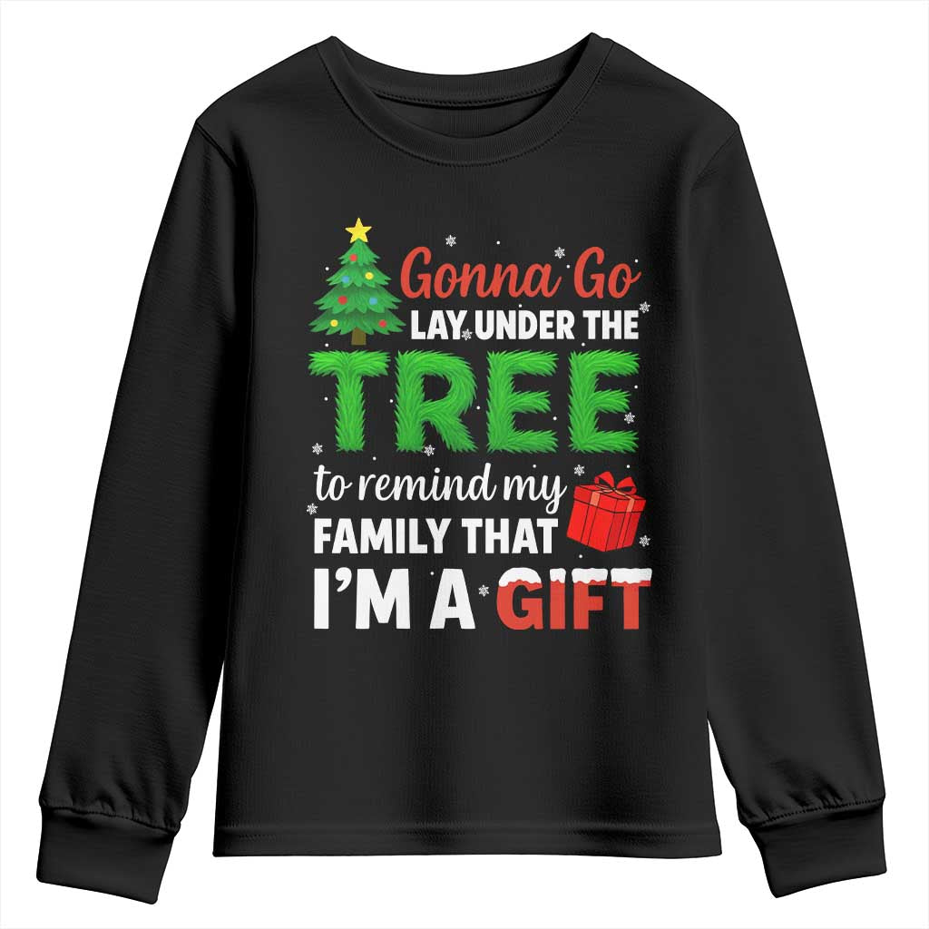 Funny Christmas Youth Sweatshirt Lay Under The Tree Xmas Family Pajama Gift - Wonder Print Shop