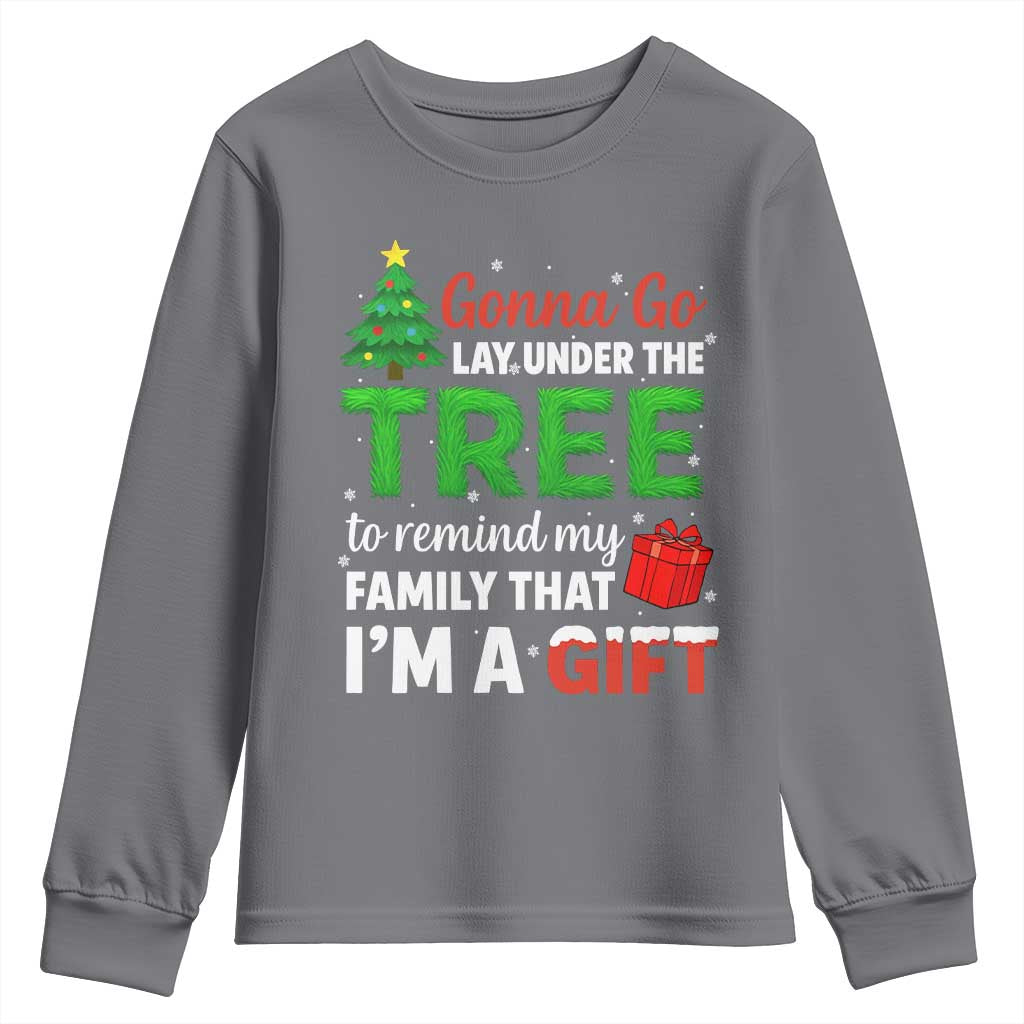 Funny Christmas Youth Sweatshirt Lay Under The Tree Xmas Family Pajama Gift - Wonder Print Shop