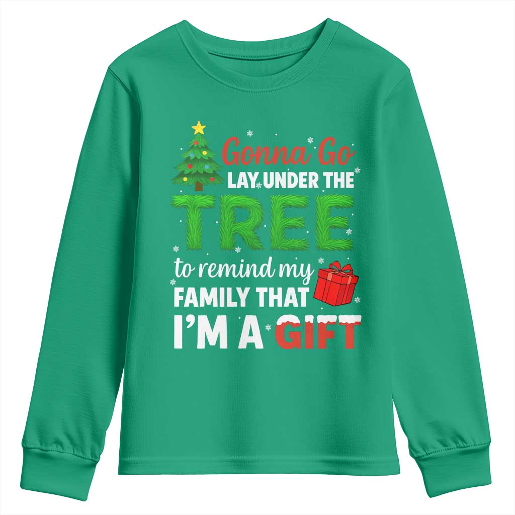 Funny Christmas Youth Sweatshirt Lay Under The Tree Xmas Family Pajama Gift - Wonder Print Shop
