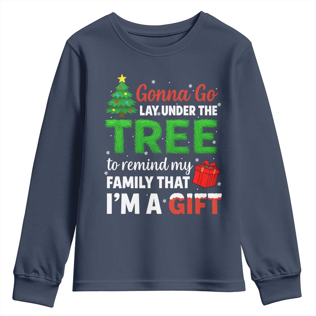 Funny Christmas Youth Sweatshirt Lay Under The Tree Xmas Family Pajama Gift - Wonder Print Shop