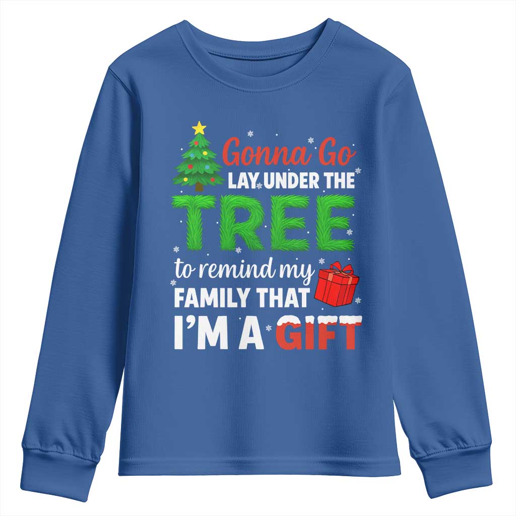 Funny Christmas Youth Sweatshirt Lay Under The Tree Xmas Family Pajama Gift - Wonder Print Shop