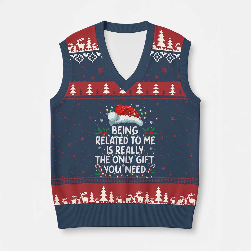 Being Related To Me Funny Xmas V-Neck Knit Sweater Vest Family Xmas Pajamas - Wonder Print Shop
