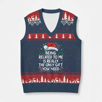 Being Related To Me Funny Xmas V-Neck Knit Sweater Vest Family Xmas Pajamas - Wonder Print Shop