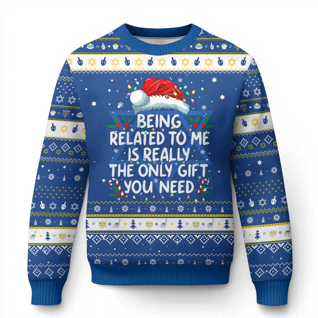 Being Related To Me Funny Christmas Hanukkah Ugly Sweater Family Xmas Pajamas - Wonder Print Shop