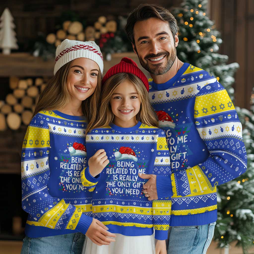 Being Related To Me Funny Christmas Hanukkah Ugly Sweater Family Xmas Pajamas - Wonder Print Shop