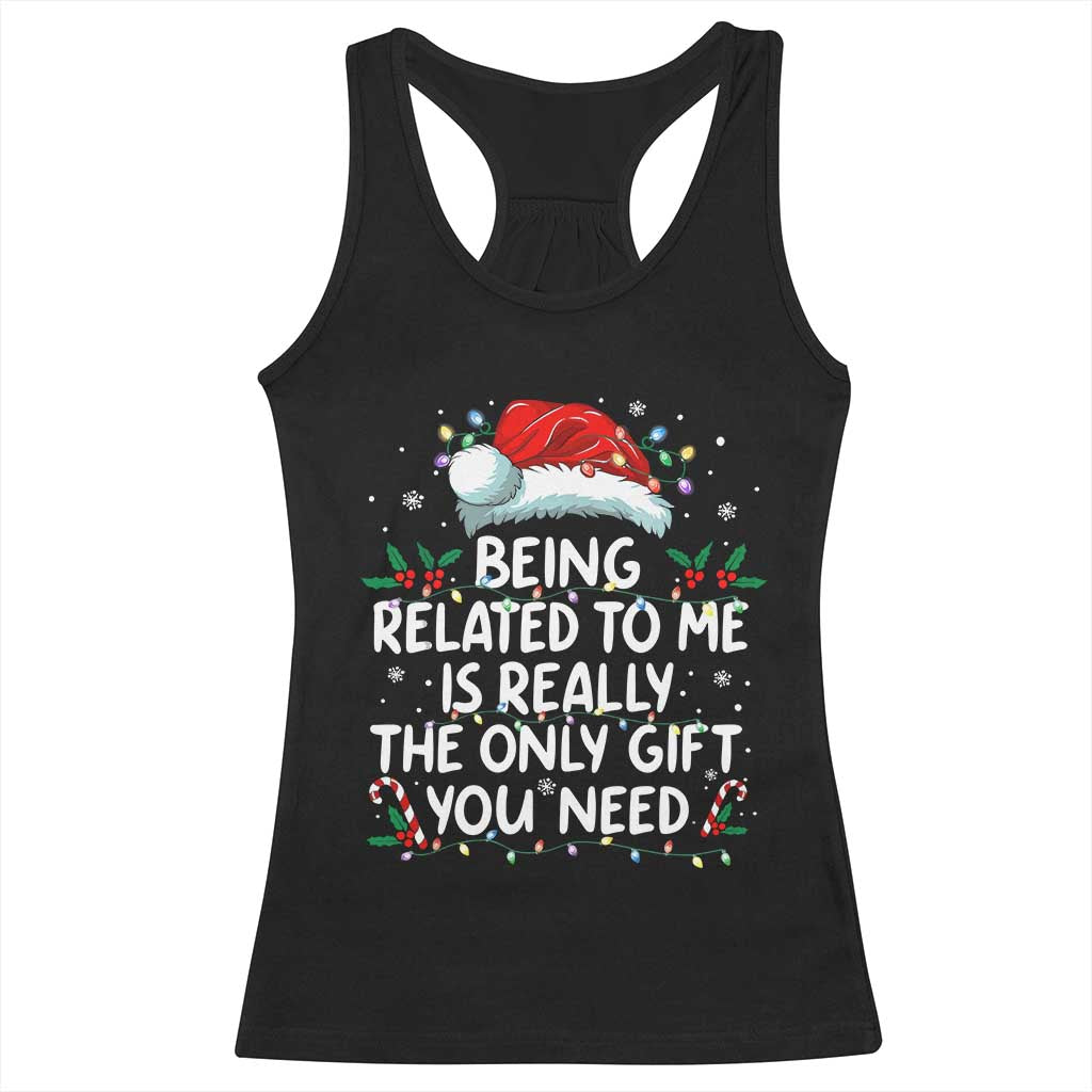 Being Related To Me Funny Christmas Racerback Tank Top Family Xmas Pajamas - Wonder Print Shop