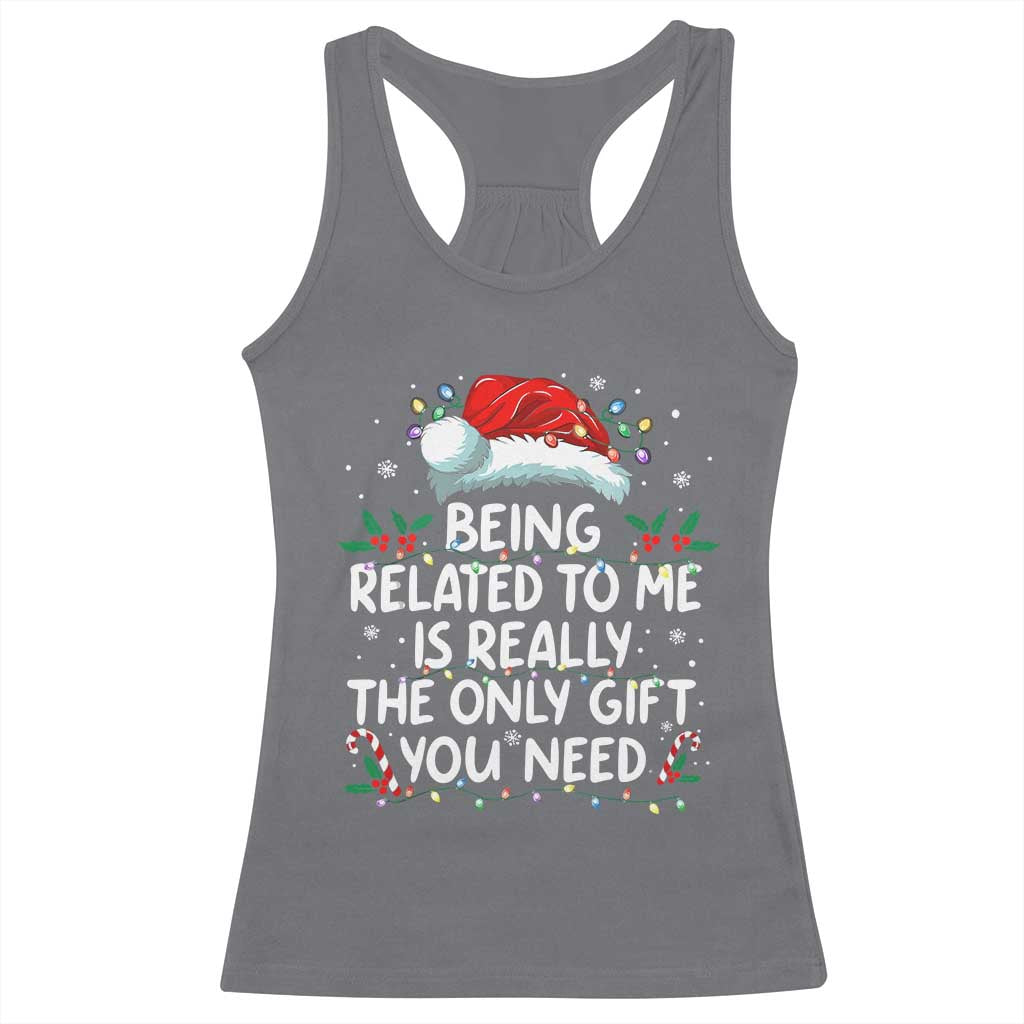 Being Related To Me Funny Christmas Racerback Tank Top Family Xmas Pajamas - Wonder Print Shop