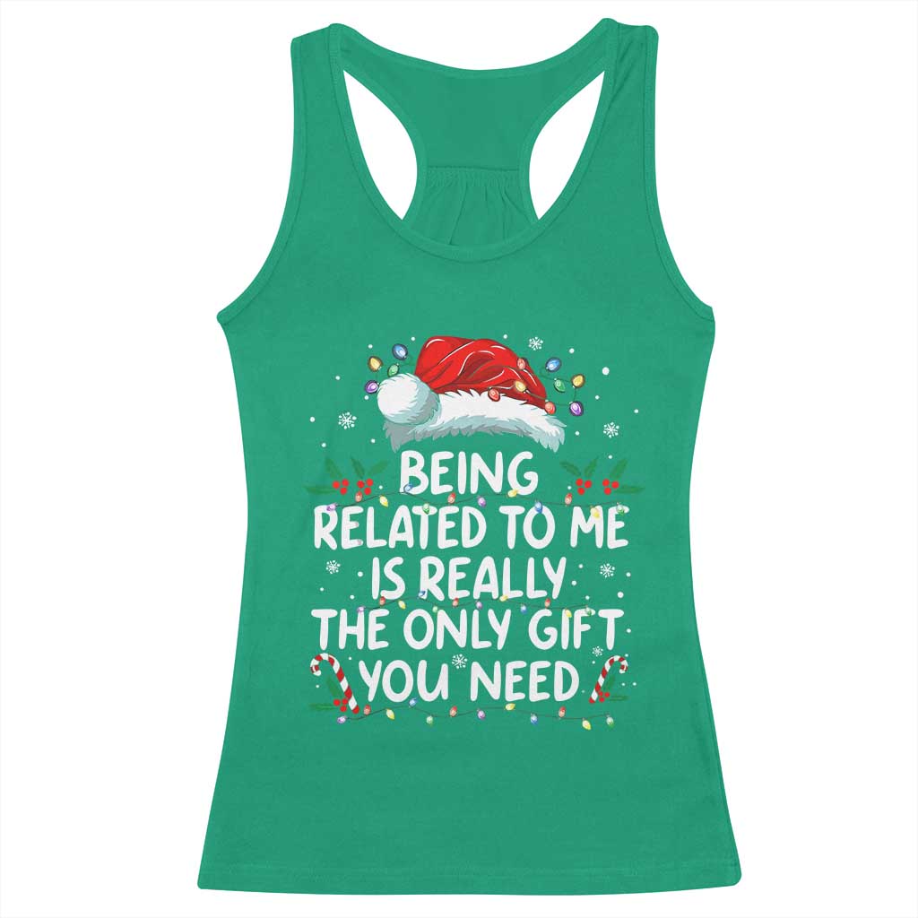 Being Related To Me Funny Christmas Racerback Tank Top Family Xmas Pajamas - Wonder Print Shop