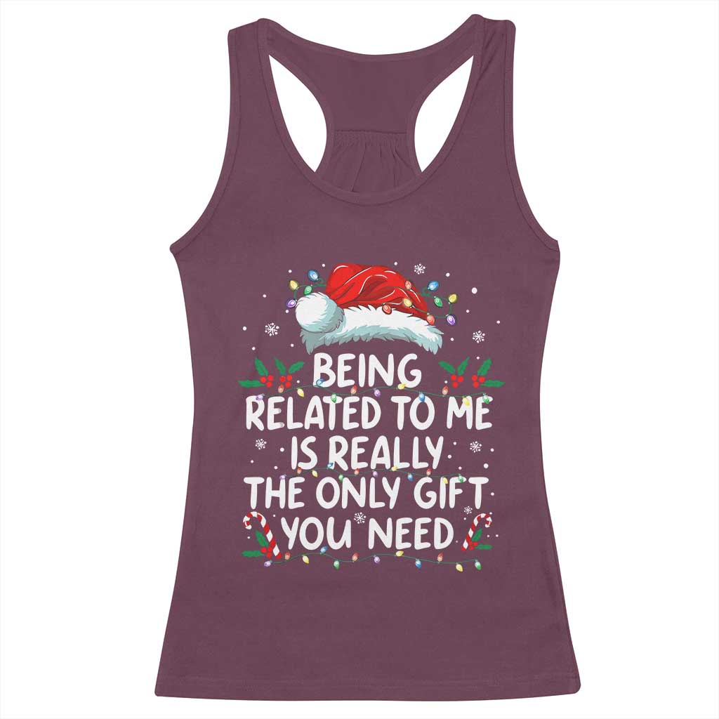 Being Related To Me Funny Christmas Racerback Tank Top Family Xmas Pajamas - Wonder Print Shop