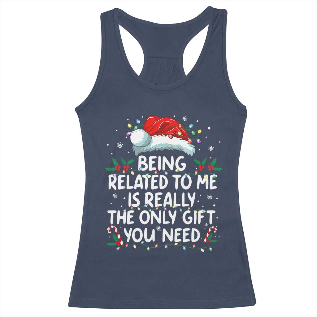 Being Related To Me Funny Christmas Racerback Tank Top Family Xmas Pajamas - Wonder Print Shop