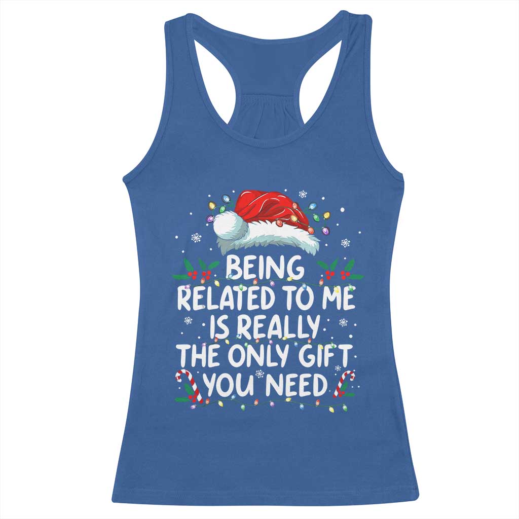 Being Related To Me Funny Christmas Racerback Tank Top Family Xmas Pajamas - Wonder Print Shop