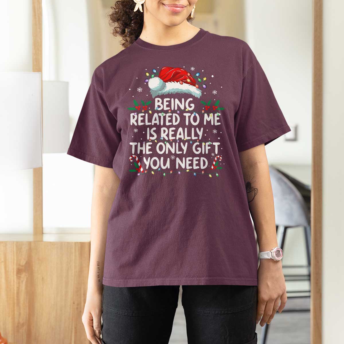 Being Related To Me Funny Christmas T Shirt For Women Family Xmas Pajamas - Wonder Print Shop