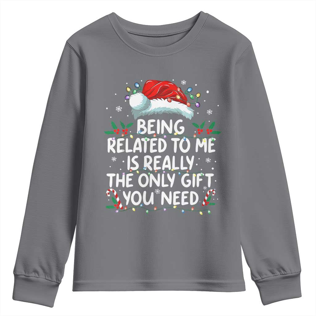Being Related To Me Funny Christmas Youth Sweatshirt Family Xmas Pajamas - Wonder Print Shop