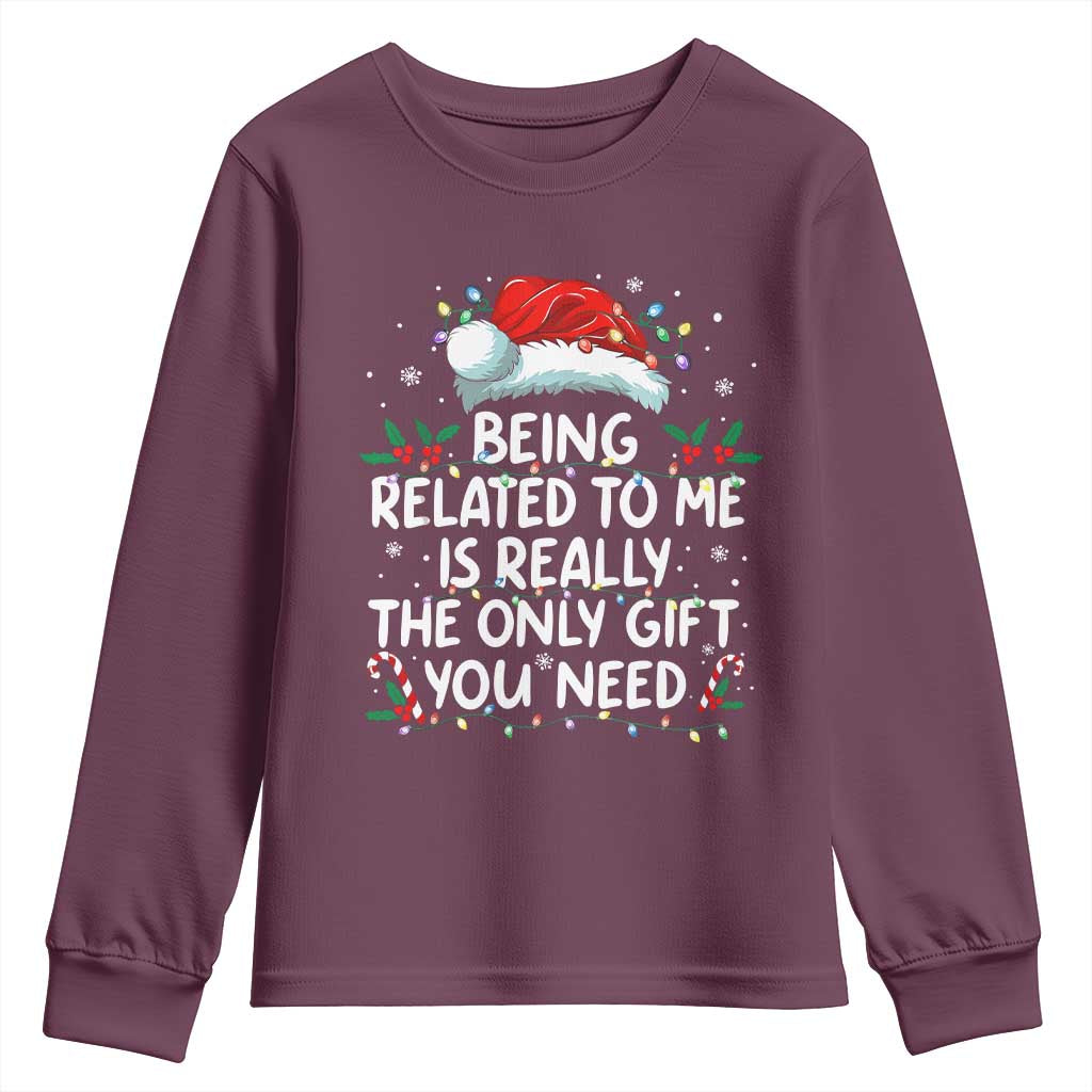 Being Related To Me Funny Christmas Youth Sweatshirt Family Xmas Pajamas - Wonder Print Shop