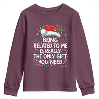 Being Related To Me Funny Christmas Youth Sweatshirt Family Xmas Pajamas - Wonder Print Shop