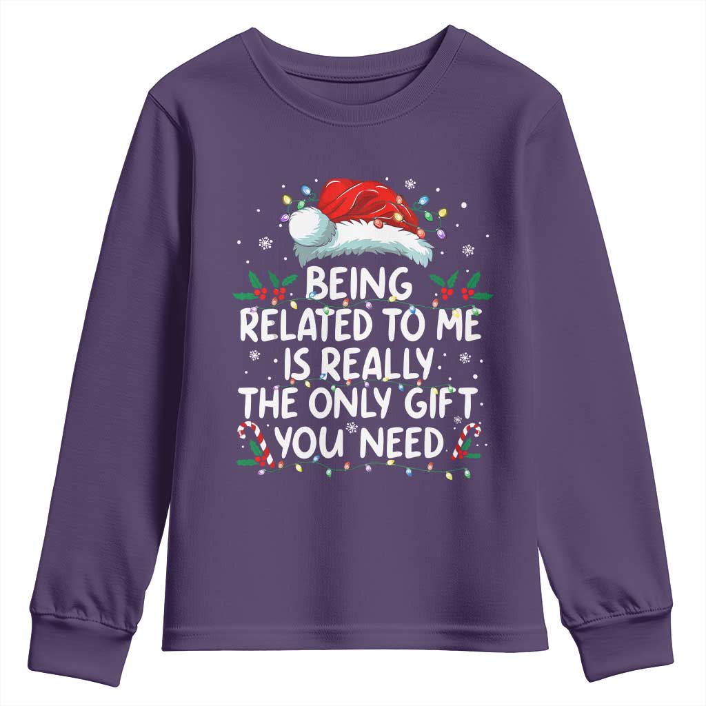 Being Related To Me Funny Christmas Youth Sweatshirt Family Xmas Pajamas - Wonder Print Shop