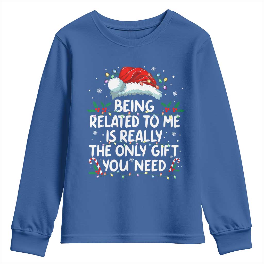 Being Related To Me Funny Christmas Youth Sweatshirt Family Xmas Pajamas - Wonder Print Shop
