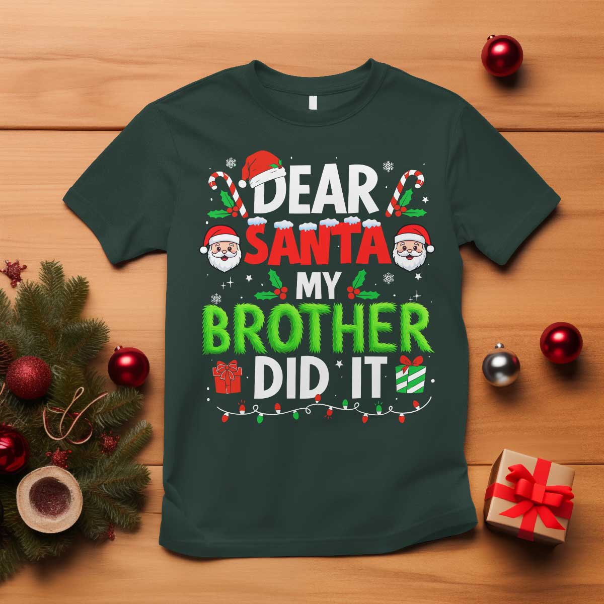 Dear Santa My Brother Did It Funny Christmas T Shirt Boys Girls Kids - Wonder Print Shop