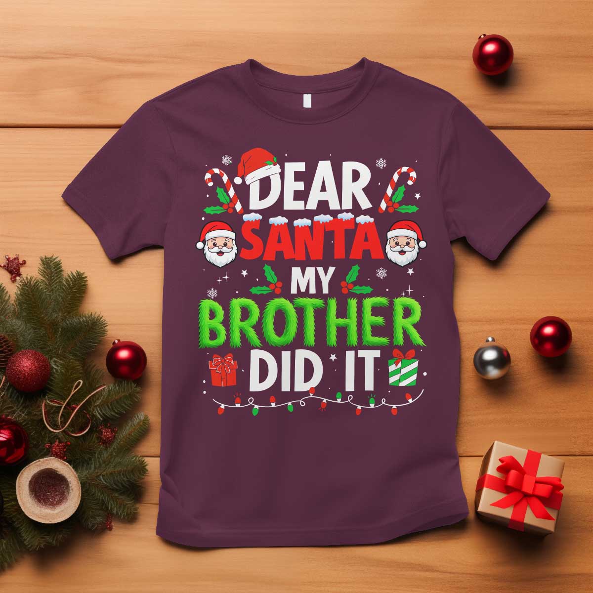 Dear Santa My Brother Did It Funny Christmas T Shirt Boys Girls Kids - Wonder Print Shop
