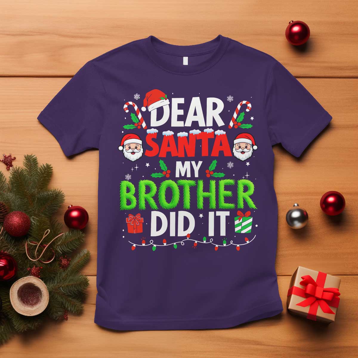 Dear Santa My Brother Did It Funny Christmas T Shirt Boys Girls Kids - Wonder Print Shop