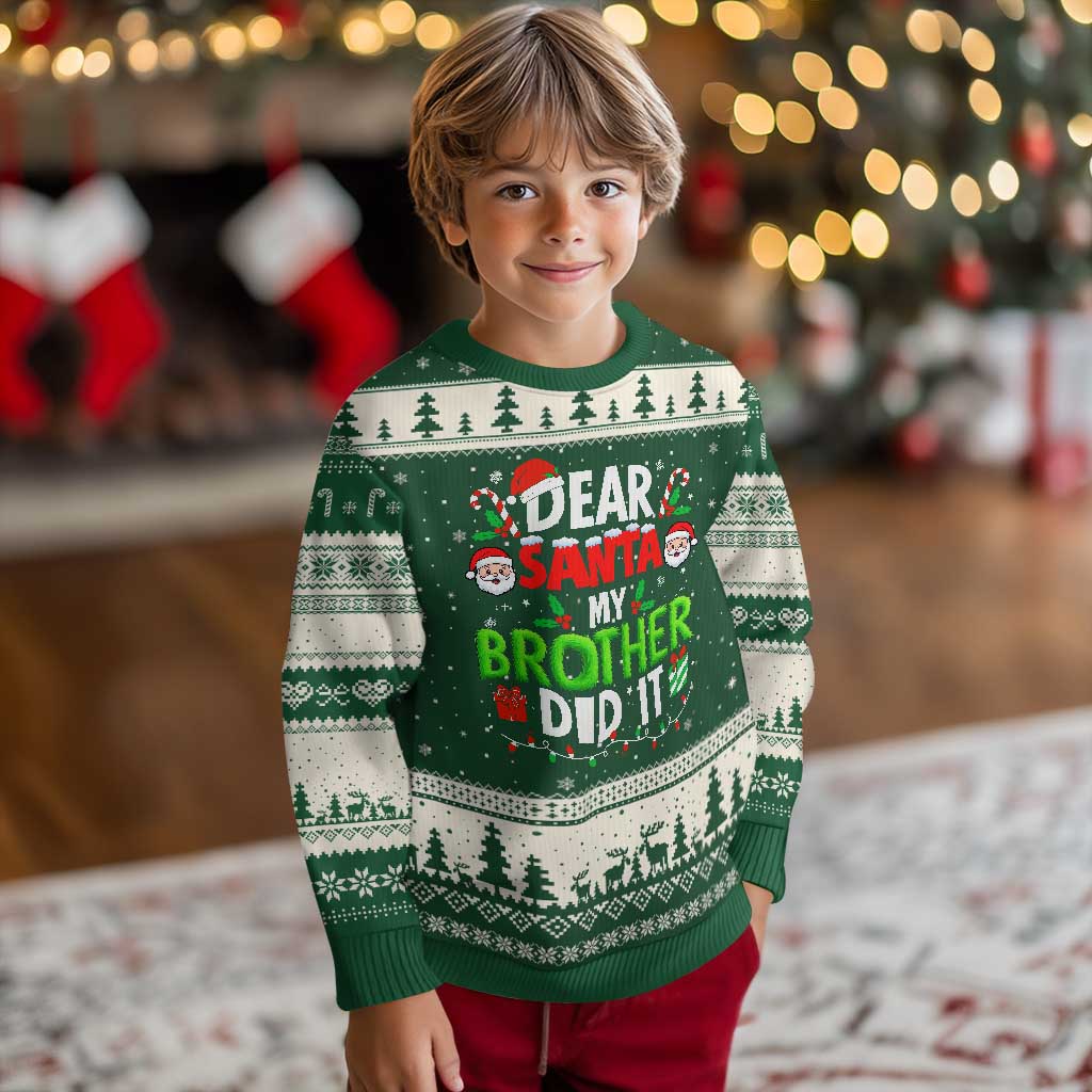 Dear Santa My Brother Did It Funny Xmas Ugly Christmas Sweater Boys Girls Kids - Wonder Print Shop