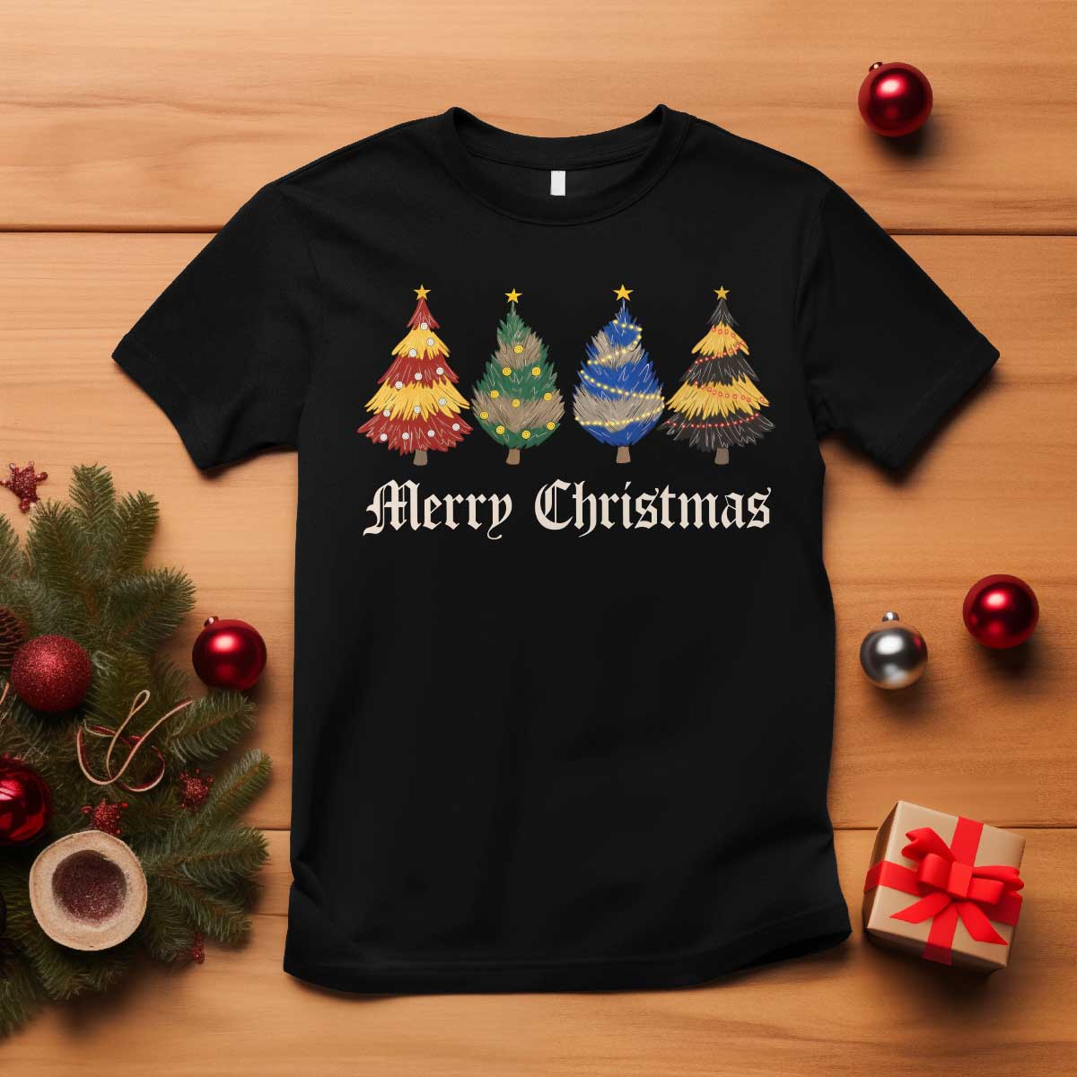 Christmas Tree T Shirt Retro Wizard Trees Magical Cute Family Pajama - Wonder Print Shop