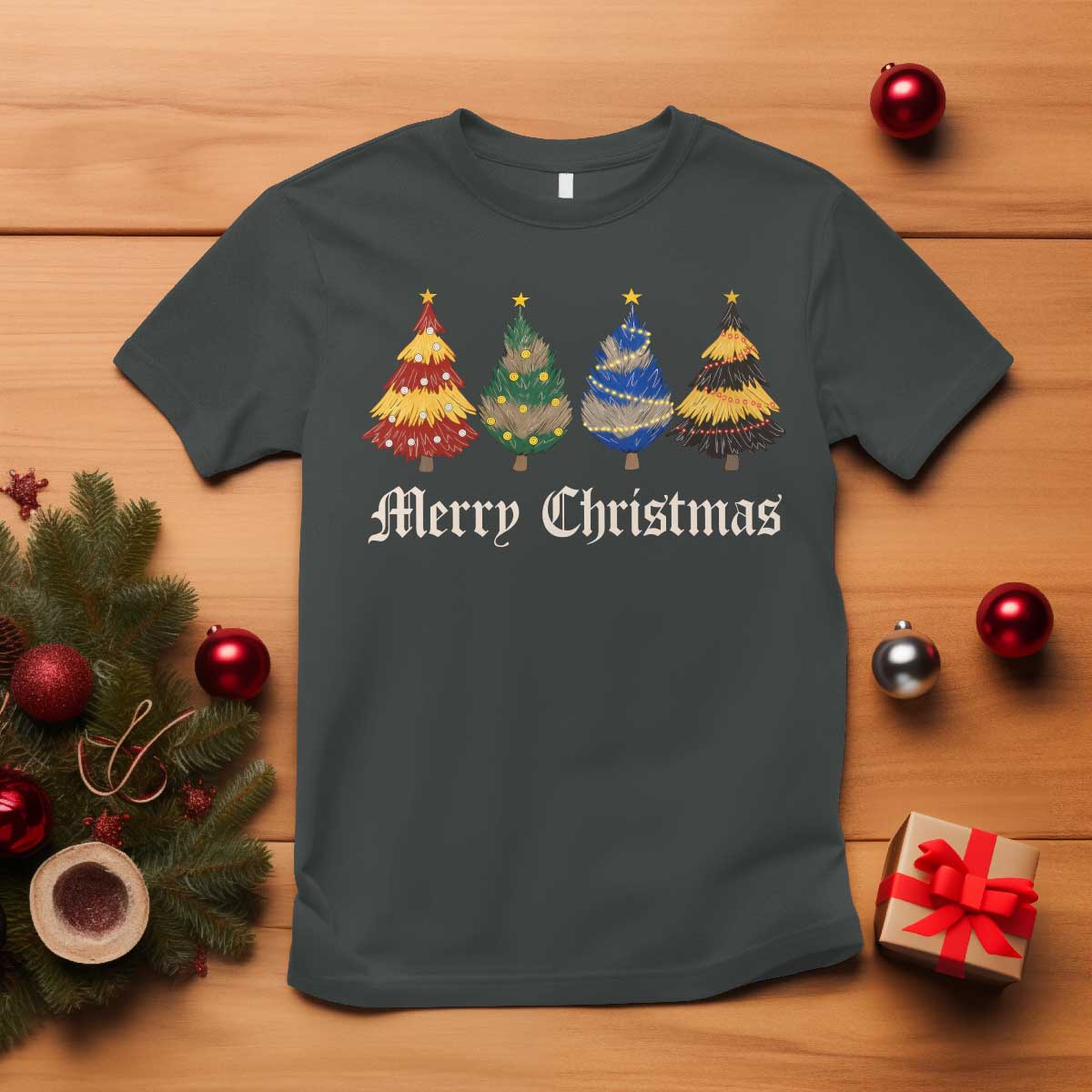 Christmas Tree T Shirt Retro Wizard Trees Magical Cute Family Pajama - Wonder Print Shop