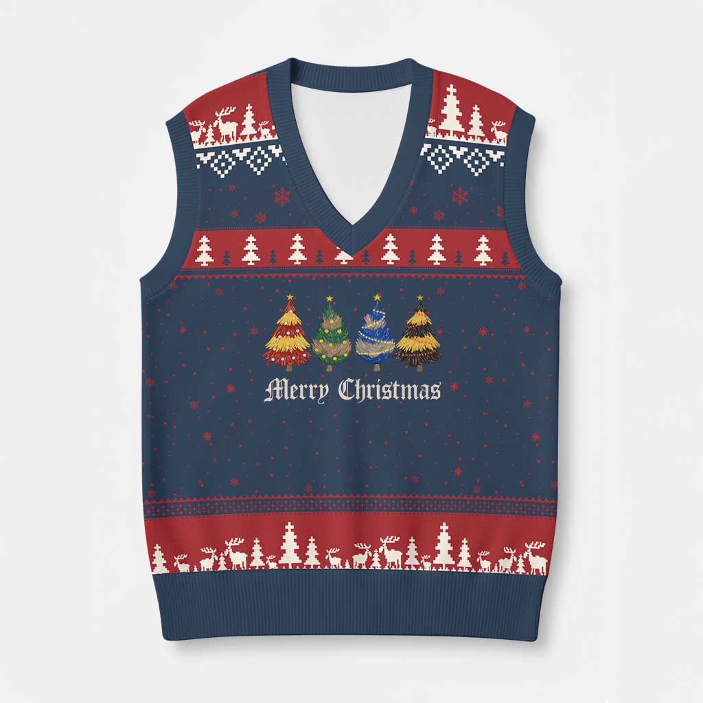Xmas Tree V-Neck Knit Sweater Vest Retro Wizard Trees Magical Cute Family Pajama - Wonder Print Shop