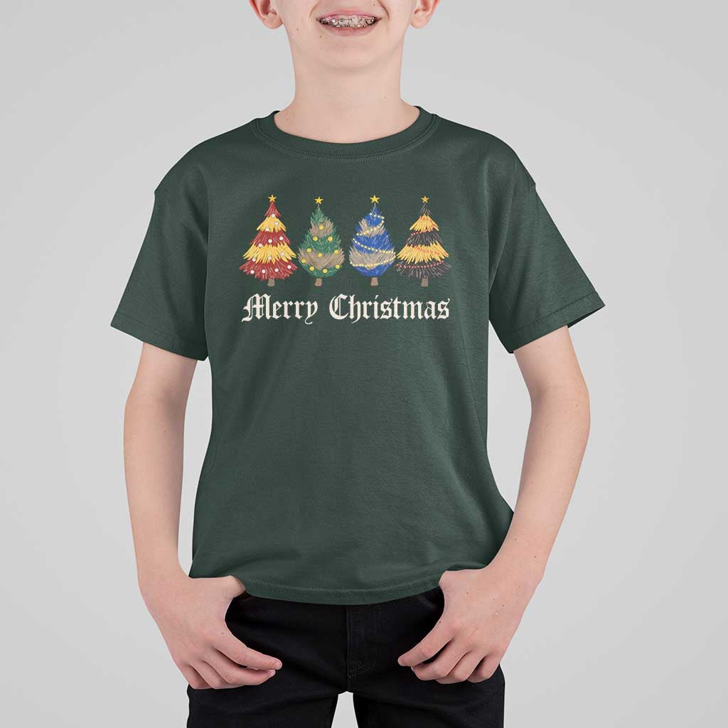 Christmas Tree T Shirt For Kid Retro Wizard Trees Magical Cute Family Pajama - Wonder Print Shop
