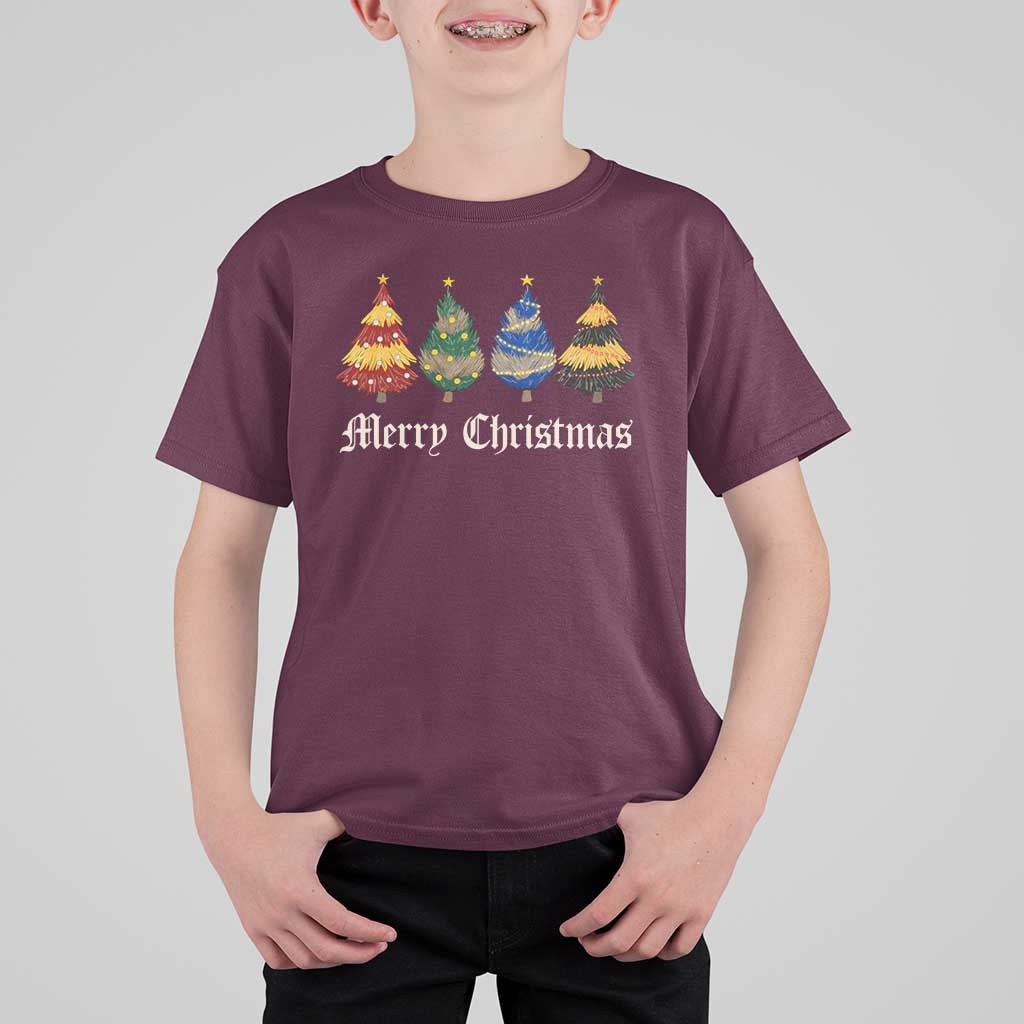 Christmas Tree T Shirt For Kid Retro Wizard Trees Magical Cute Family Pajama - Wonder Print Shop