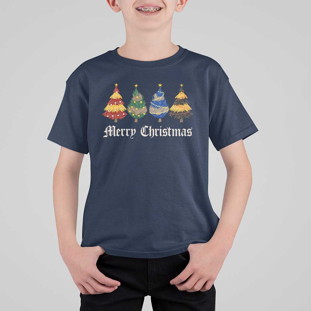 Christmas Tree T Shirt For Kid Retro Wizard Trees Magical Cute Family Pajama - Wonder Print Shop