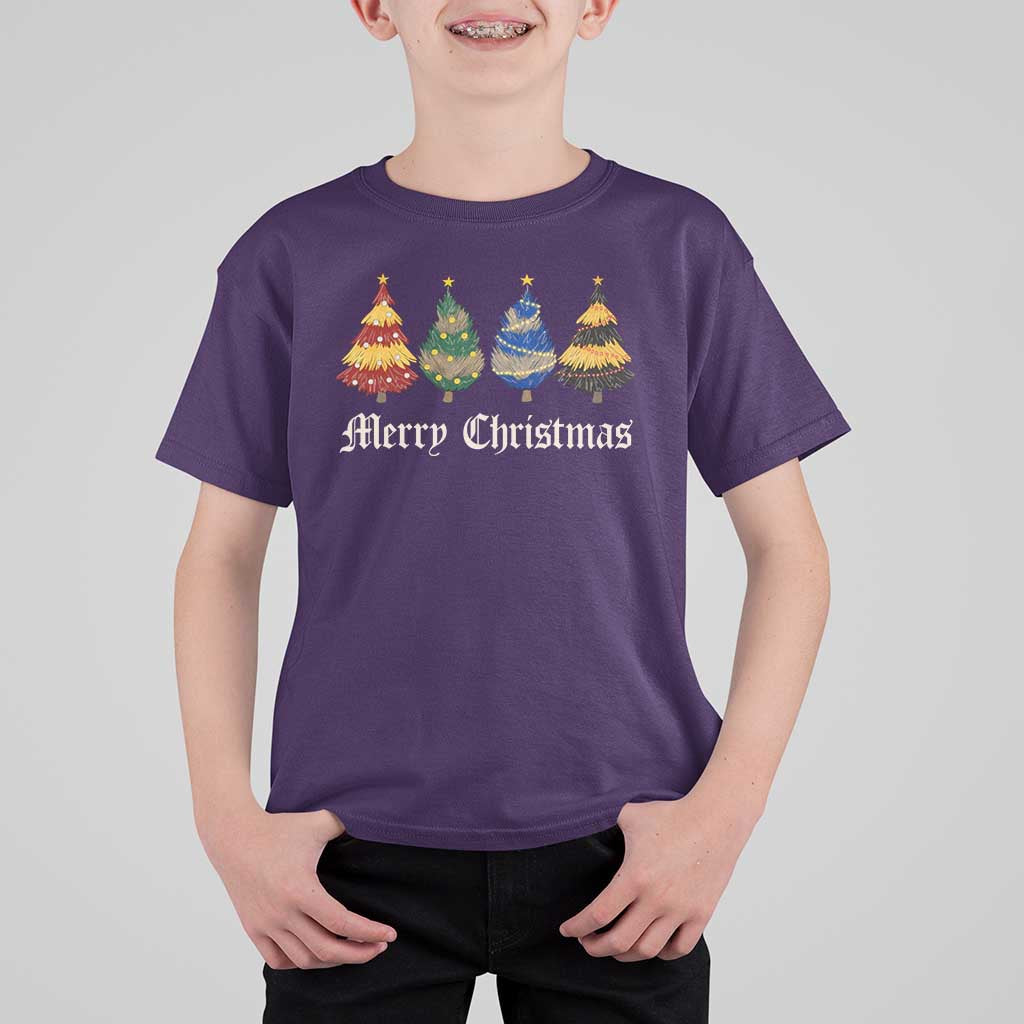 Christmas Tree T Shirt For Kid Retro Wizard Trees Magical Cute Family Pajama - Wonder Print Shop