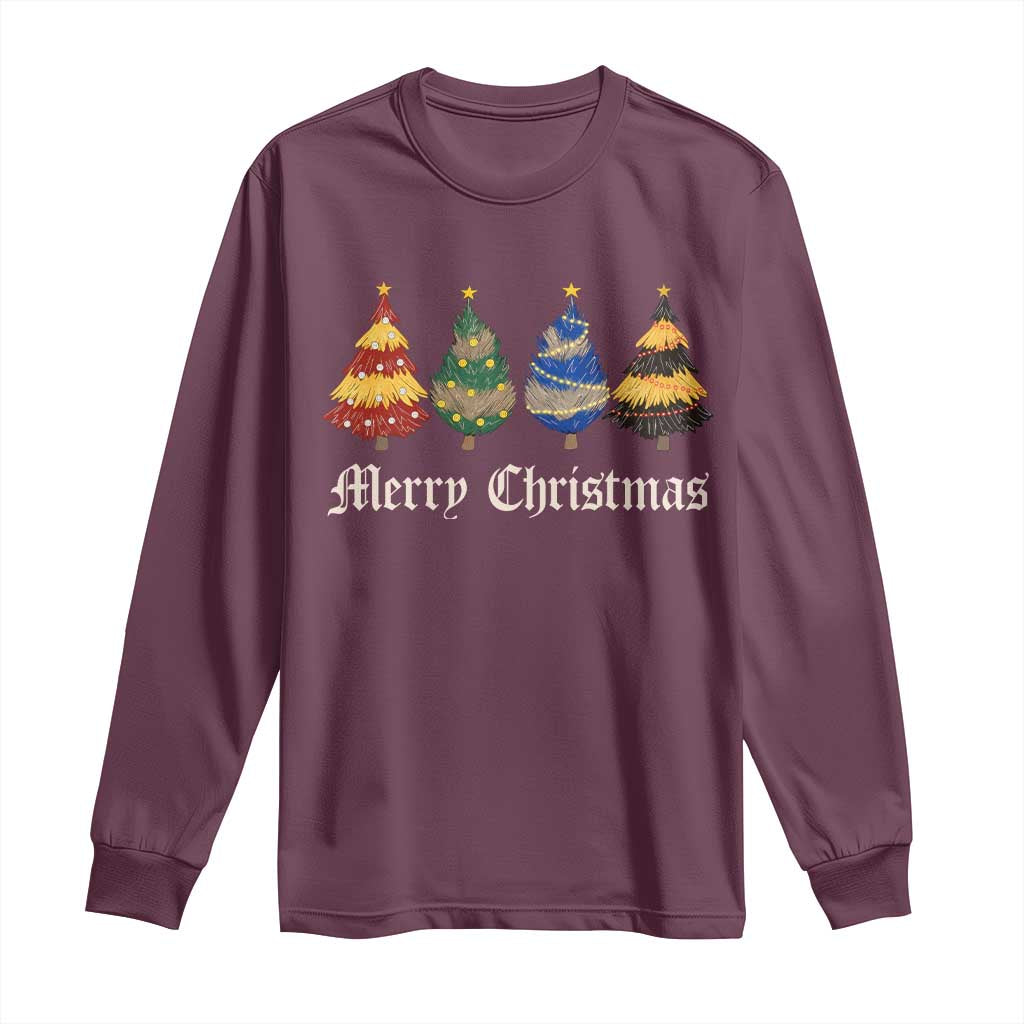 Christmas Tree Long Sleeve Shirt Retro Wizard Trees Magical Cute Family Pajama - Wonder Print Shop