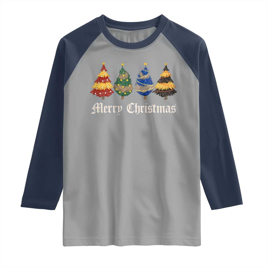 Christmas Tree Raglan Shirt Retro Wizard Trees Magical Cute Family Pajama - Wonder Print Shop