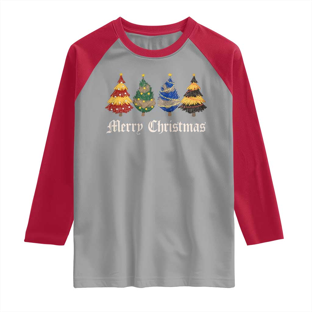 Christmas Tree Raglan Shirt Retro Wizard Trees Magical Cute Family Pajama - Wonder Print Shop