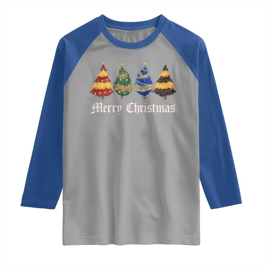 Christmas Tree Raglan Shirt Retro Wizard Trees Magical Cute Family Pajama - Wonder Print Shop